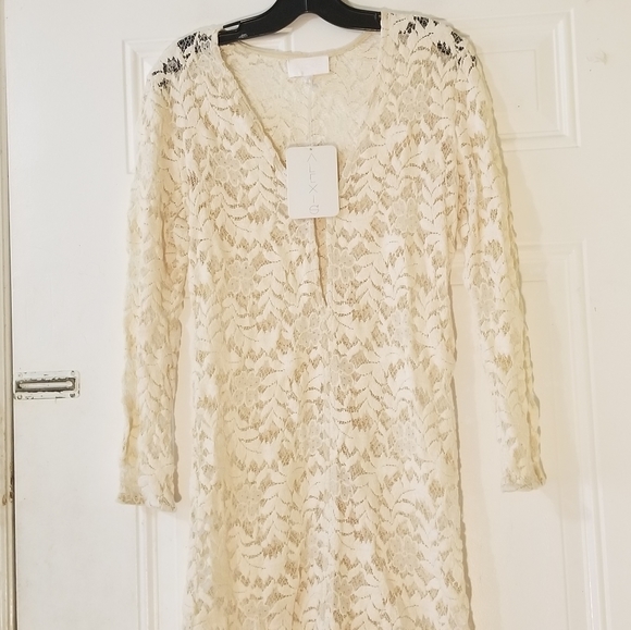 Alexis Dahl Cream Lace Boho Sheer Coverup Dress Tunic Size Small - Picture 4 of 11
